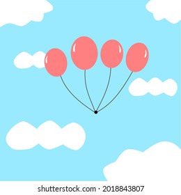 A group of red balloon flew up to the sky. vector creative concept.