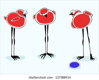 Group of red birds looking at a small bluebird egg -  EPS8 Grouped objects