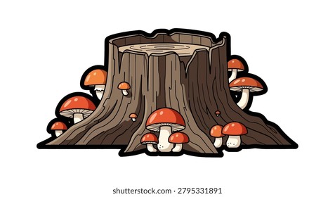 Group of red capped mushrooms growing