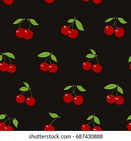 Group of red cherrys on black background