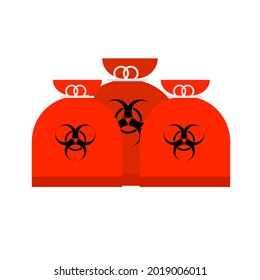 Un grupo de bolsas de basura rojas para residuos de biopeligros.