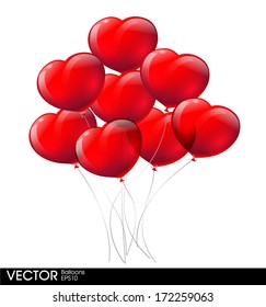 Group of red heart balloons