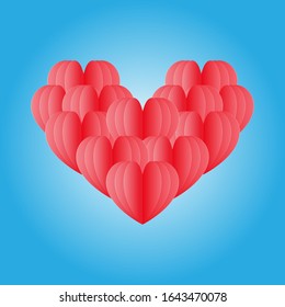 group of red heart isolated on blue.