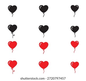 Un grupo de globos rojos en forma de corazón flotando sobre un fondo negro