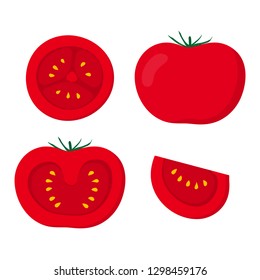 Group of red tomatoes on white background. Fresh healthy vegetable food cartoon concept vector illustration.