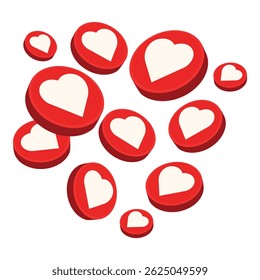 Group of red and white like buttons are floating in an empty space