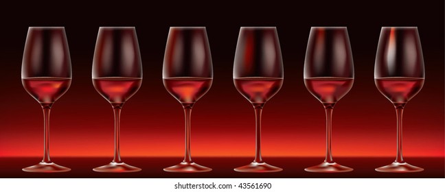 group of red wine glasses on dark red to black background