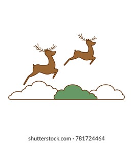 group of reindeer jumping scene