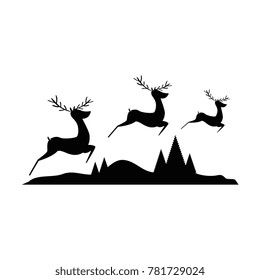 group of reindeer jumping scene