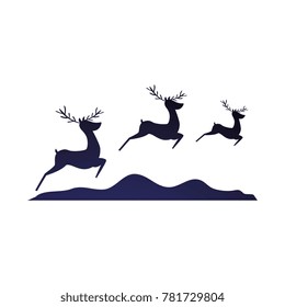 group of reindeer jumping scene