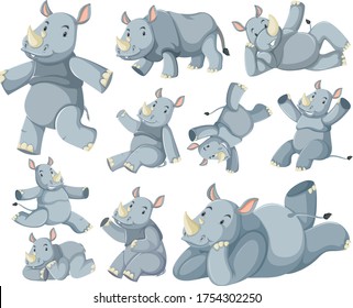 Group of rhinoceros cartoon character illustration