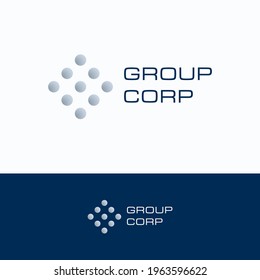 Group rhombus dot logo. Grid dots rivet logotype template.