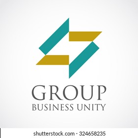 Group of ribbon connection abstract vector and logo design or template business unity icon of company identity symbol concept