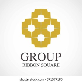 Group ribbon of round connection abstract vector and logo design or template golden chain business icon of company identity symbol concept