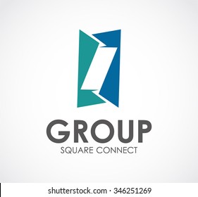 Group of ribbon square abstract vector and logo design or template connection business icon of company identity symbol concept