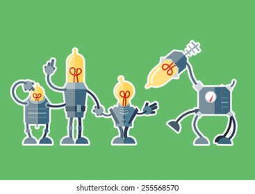 Group of robots approaching robotic animal
