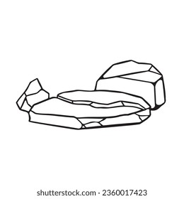 Un grupo de rocas y piedras ilustran el contorno vectorial sólo para el libro de colorear aislado en fondo blanco cuadrado. Sencilla caricatura plana con estilo de dibujo monocromo. Objetos naturales piedras ásperas.