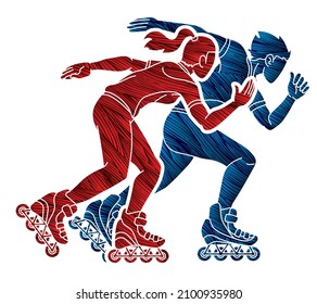 Group Of Roller Blade Players Action Vector