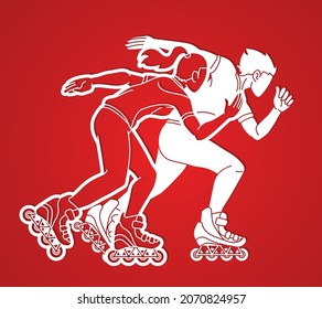 Group of Roller blade Players Extreme Sport Cartoon Graphic Vector
