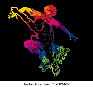 Group of Roller blade Players Extreme Sport Cartoon Graphic Vector