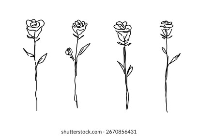 Gruppe von Rose Blume Skizze Umriss Handzeichnung