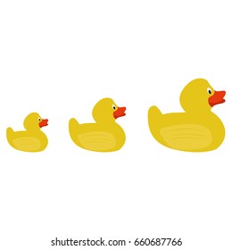 Group of rubber ducks on a white background, Vector illustration