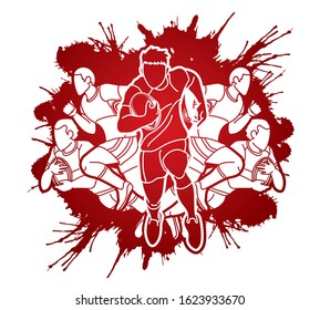 Group of Rugby players action cartoon sport graphic vector.