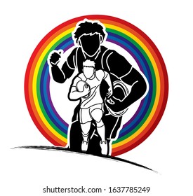 Group of Rugby players action cartoon sport graphic vector.