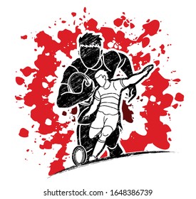 Group of Rugby players action cartoon sport graphic vector