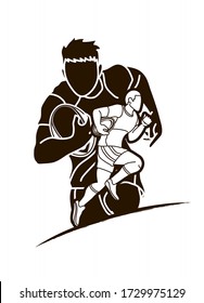 Group of Rugby players action cartoon sport graphic vector.