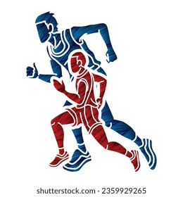 Group of Runner Action Start Running Men Run Together Cartoon Sport Graphic Vector