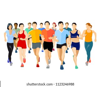 A group of runners, illustration