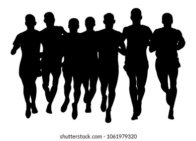 group runners men running black silhouette of front view