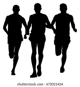 group of runners men running together black silhouette
