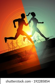 Group Of Runners, men and women running to keep fit. Vector illustration.