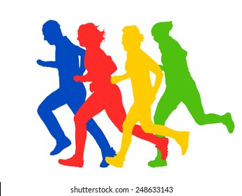 Group of runners silhouettes vector illustration