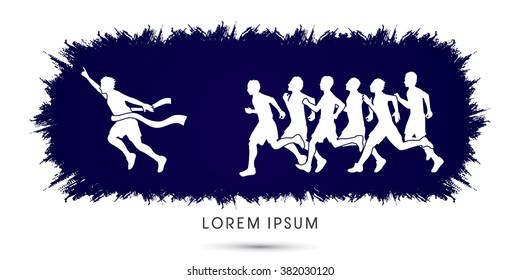 Group or runners, the winner designed on grunge frame background graphic vector.