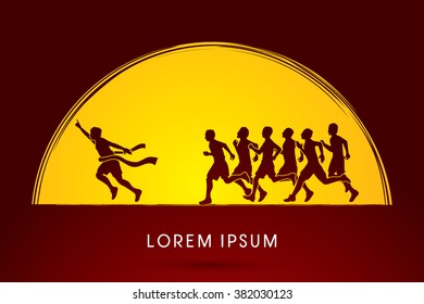 Group or runners, the winner designed on moonlight background graphic vector.