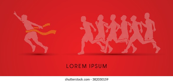 Group or runners, the winner designed using dots pixels graphic vector.