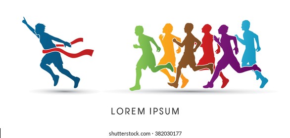 Group or runners,  the winner designed using colorful graphic vector.
