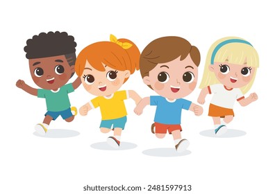 Grupo de niños alegres corriendo. Niños felices corriendo. Actividades para niños.