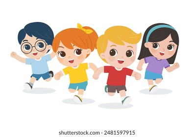 Group of running joyful children. Happy kids running. Children's activities.