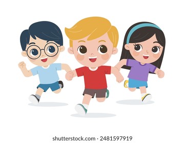 Group of running joyful children. Happy kids running. Children's activities.