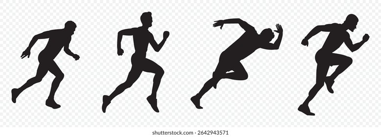 Group of running men and women side view of vector runner silhouette .  Running , jogging  .
