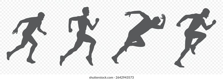 Group of running men and women side view of vector runner silhouette .  Running , jogging  .