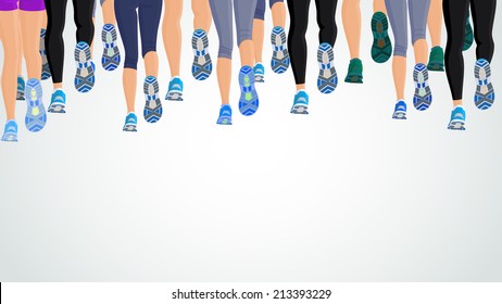 Group Or Running People Legs Back View Background Vector Illustration