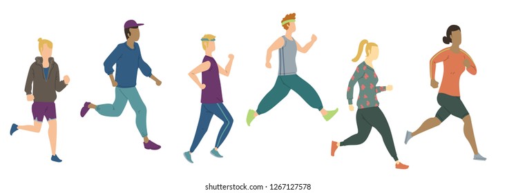 group of running people vector illustration with flat style design