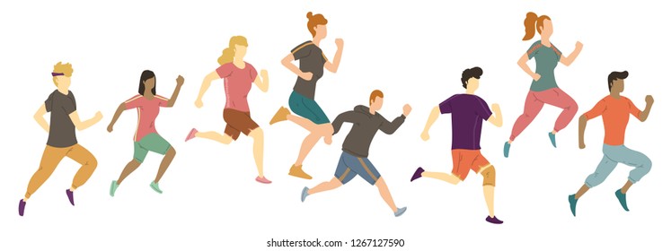 Group Running People Vector Illustration Flat Stock Vector (Royalty ...