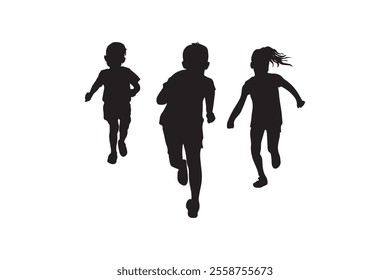 a group of running silhouettes, a group of children coming home from school