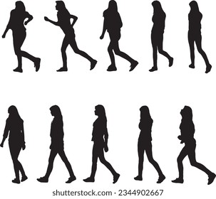 group of running women silhouette